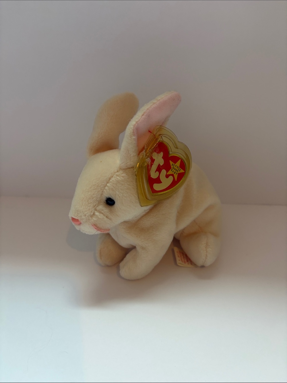 Ty Cream Plush Bunny with Pink Ear and Nose Accents